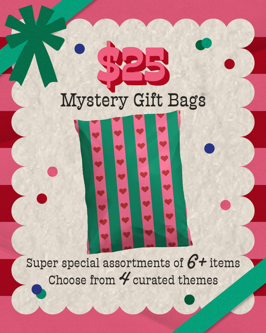 $25 mystery gift bags! super special assortments of 6+ items. choose from 4 curated themes