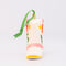 front view of pink ceramic cowboy boot ornament with pink floral detail