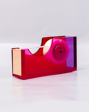 side view of pink, blue and red acrylic tape dispenser