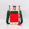 cream quilted water bottle sling with red and green front pouch, green adjustable strap and colorful beaded tassel keychain