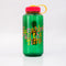 green nalgene like bottle with pink lid, yellow strap and colorful 'sunshine all the time' across the front