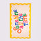 cream oversized towel with colorful 'sunshine all the time' typography and yellow scalloped trim