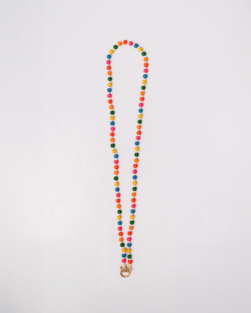 colorful beaded crossbody phone lanyard with gold carabiners