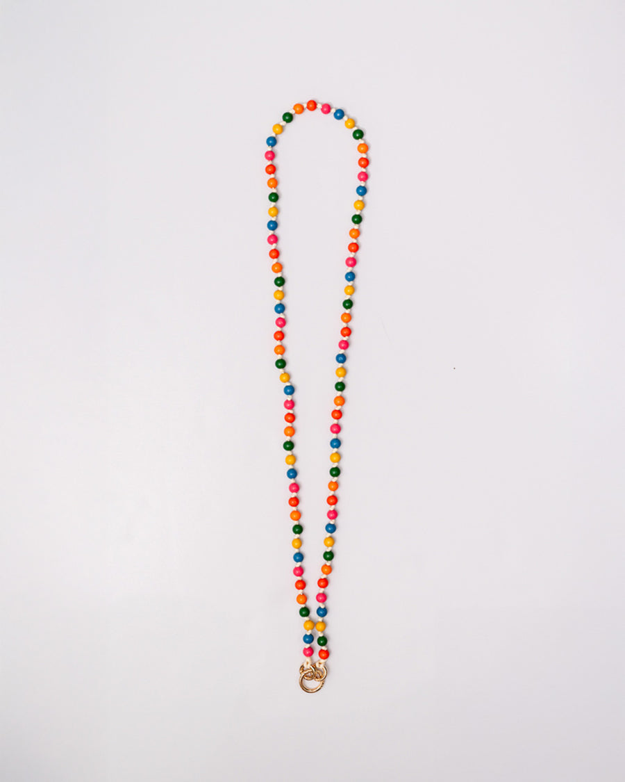 colorful beaded crossbody phone lanyard with gold carabiners