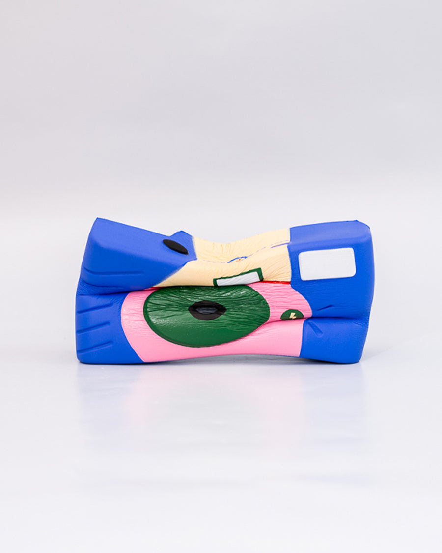 blue, pink, green and cream camera de-stress ball