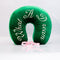 green velvet travel pillow with white 'what a dream' with pink bow