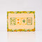 back packaging of set of two retro floral playing card decks with yellow, gold and green flowers