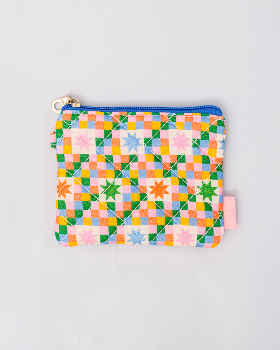 front view of colorful star quilt coin purse