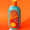  teal ceramic vase with red and yellow 'sunblock 30 SPF' label with sunscreen drizzled on it