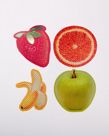 set of 4 sensory sticker in strawberry, grapefruit, banana, and apple