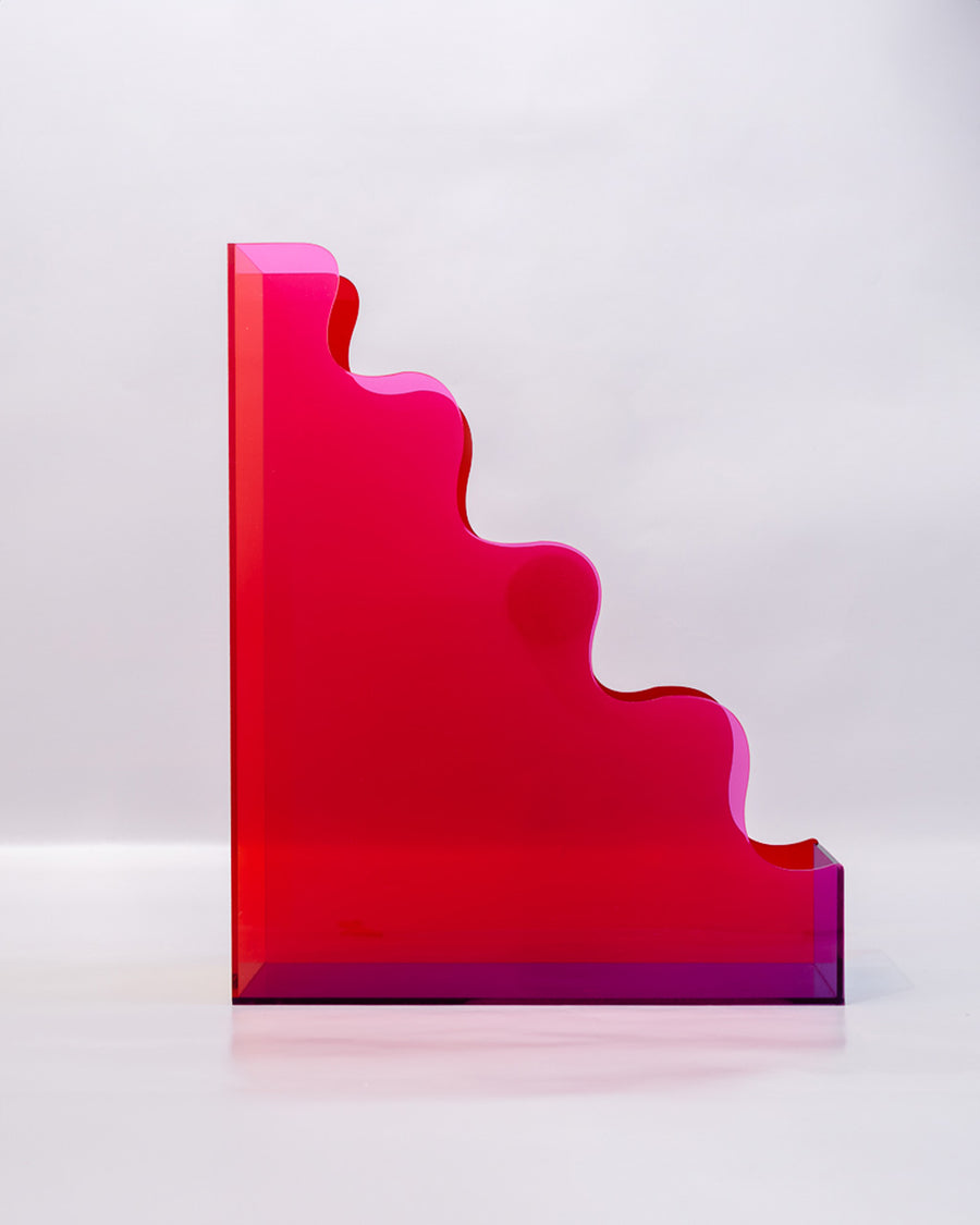 red side of red, pink, yellow and blue acrylic wavy file folder holder