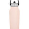 back view of light pink stainless steel water bottle with flip sip lid