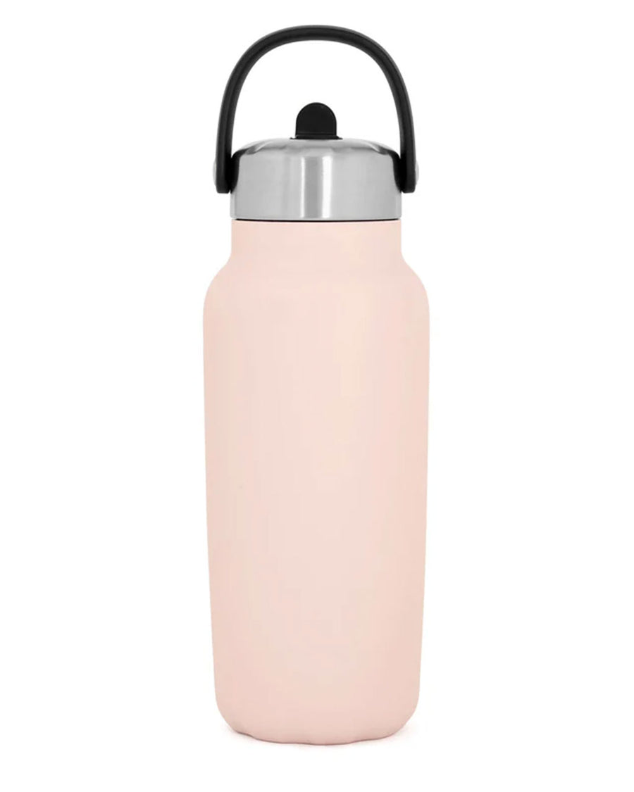 back view of light pink stainless steel water bottle with flip sip lid