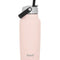 light pink stainless steel water bottle with flip sip lid up