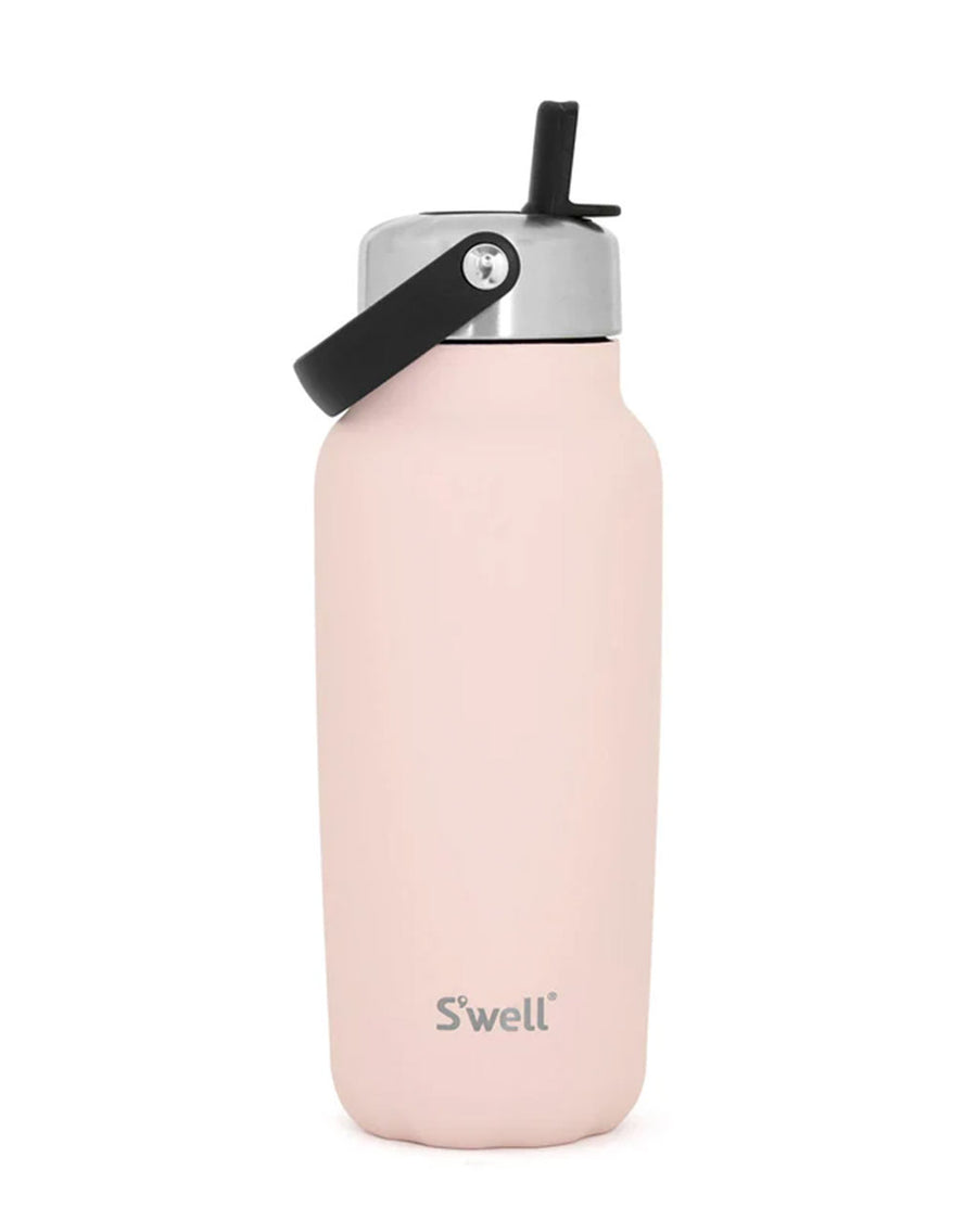 light pink stainless steel water bottle with flip sip lid up