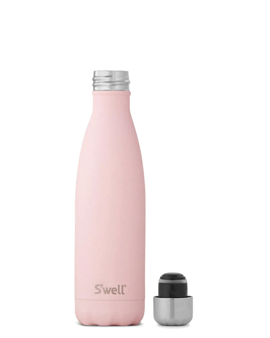 light pink 17 oz stainless steel water bottle with lid unscrewed