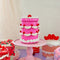 hot pink 'tiered' birthday cake jar with tight seal lid and white frosting and cherry decorations