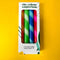 packaged set of 4 diagonally striped taper candles: red/orange, mint/clover green, light blue/royal blue and red/hot pink