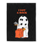 black pillowcase style trick or treat bag with a peanuts character in a ghost costume holding a rock and says 'i got a rock'