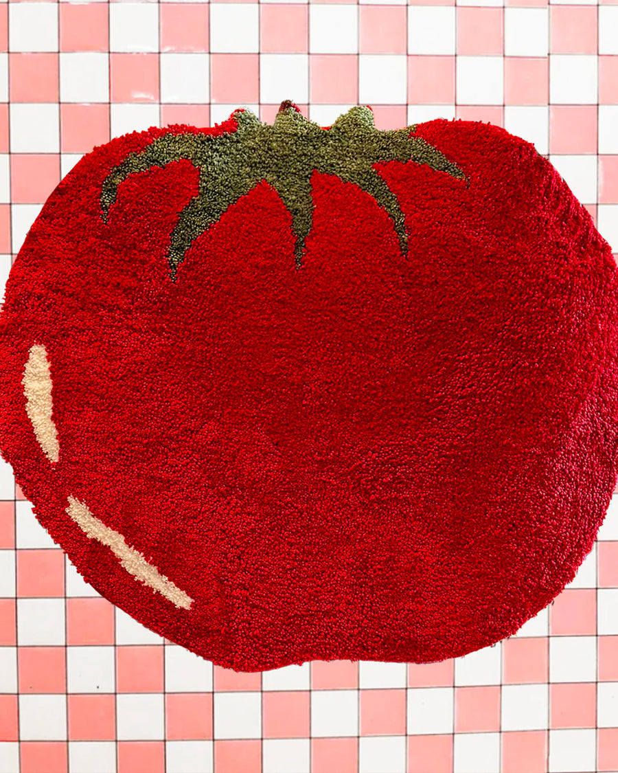 up close of large red beefsteak tomato throw rug