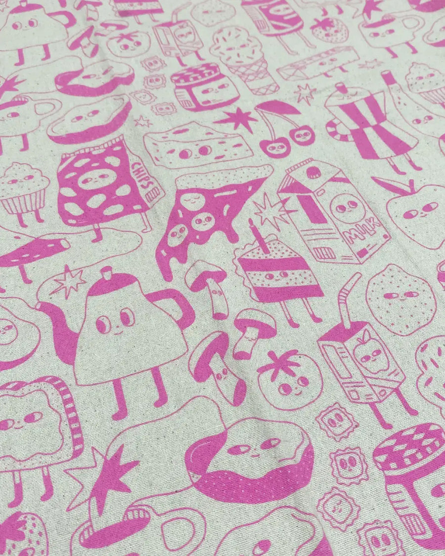 tea towel with pink food face print