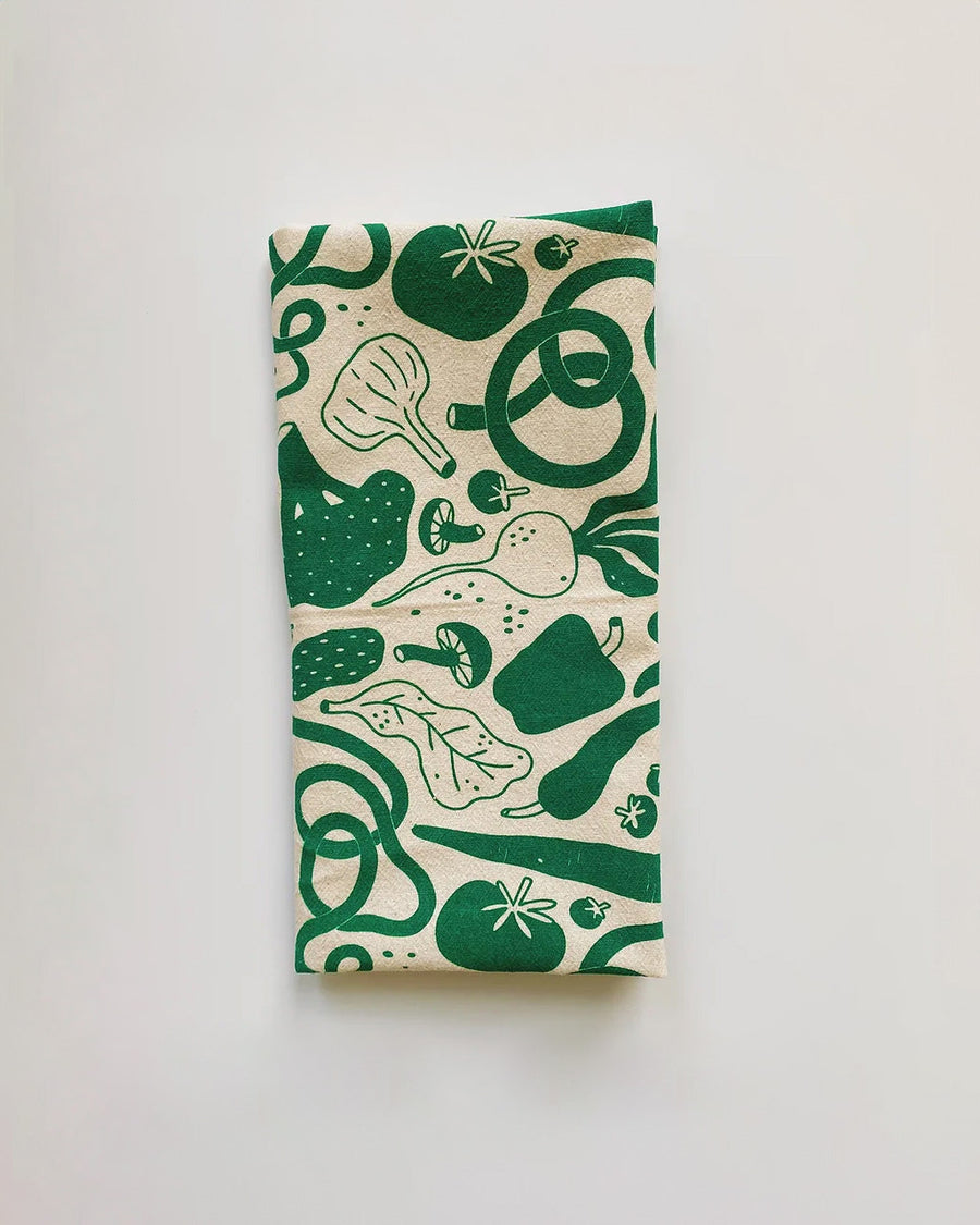 green veggie print tea towel