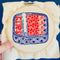 unfinished red and blue tin sardine embroidery kit