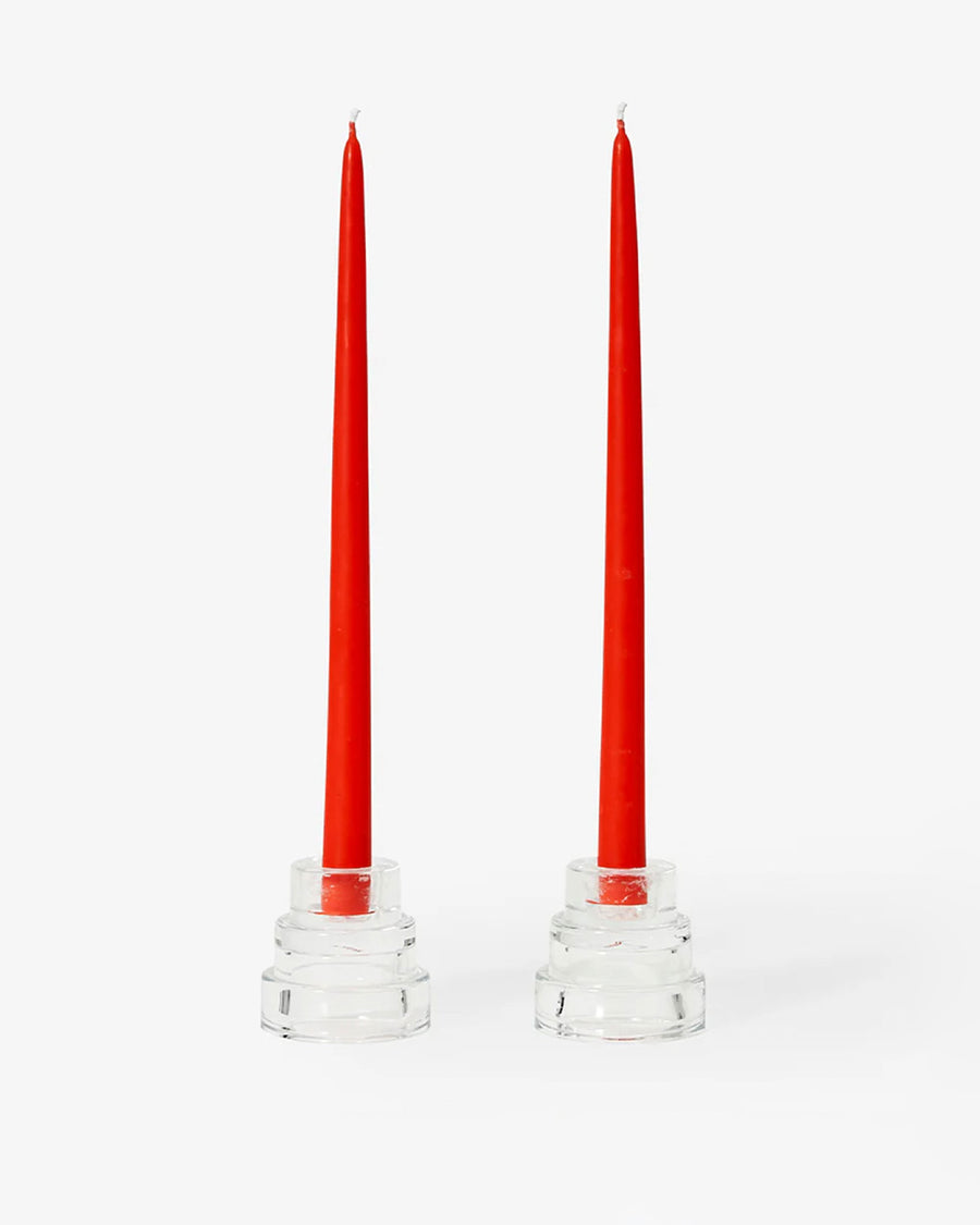 set of 2 coral taper candles in candle holders