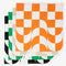 unfolded 4 trippy checker napkins: orange, tan, black and green