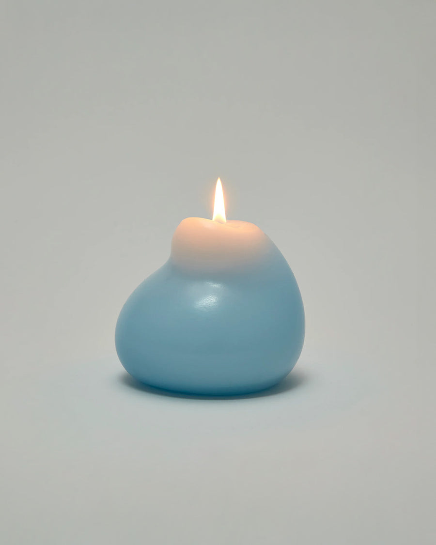 lit light blue blob unscented candle