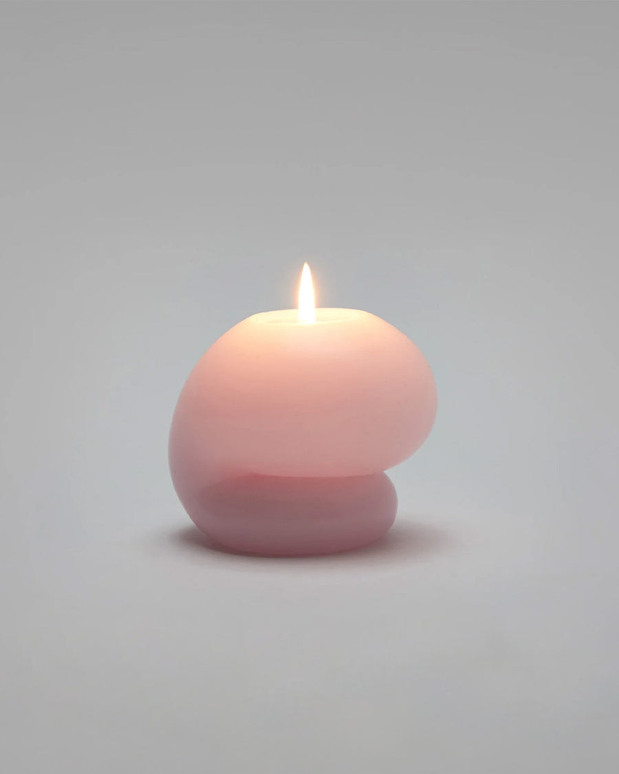 lit light purple blob unscented candle