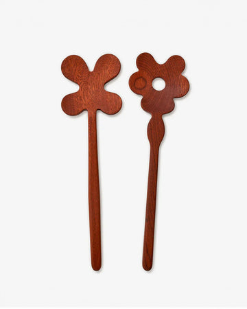 dark wood flower and clover serving spoons