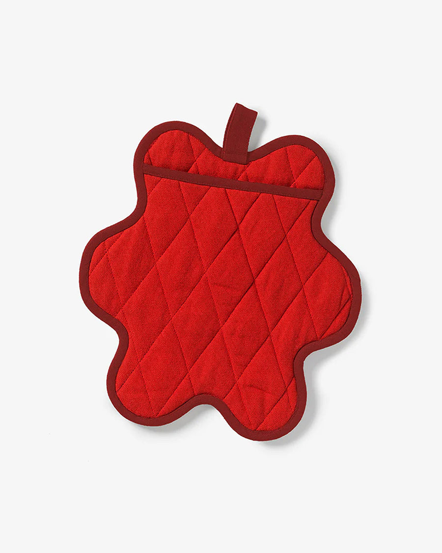 pocket in red abstract shaped quilted pot holder