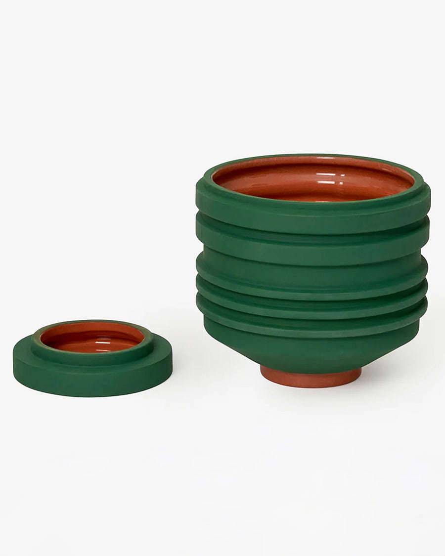 separated green ribbed planter with saucer