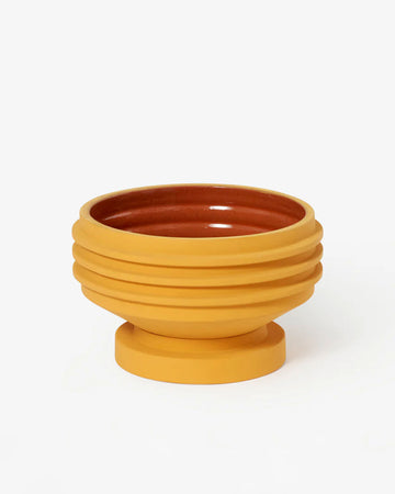 yellow ribbed planter with saucer