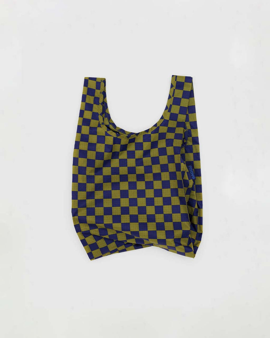 olive green and navy checkered baby baggu