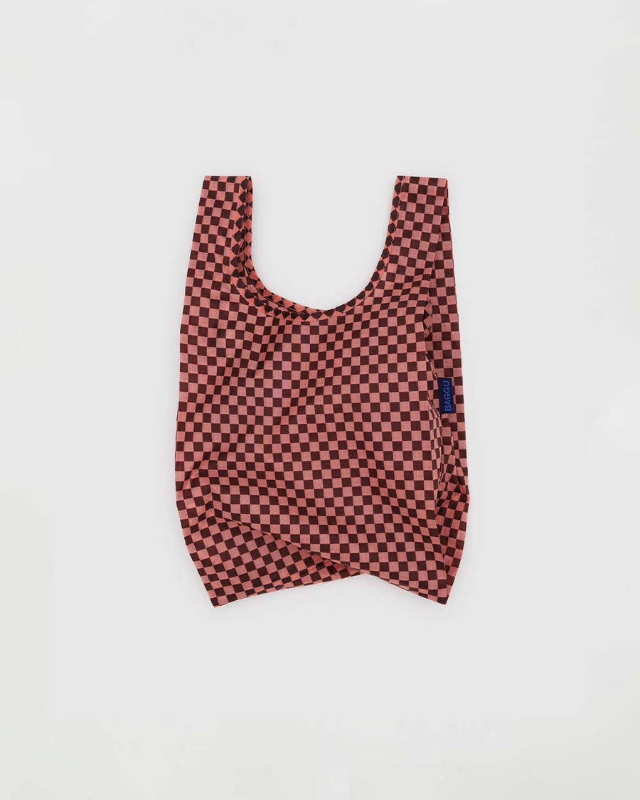 pink and brown checkered baby baggu