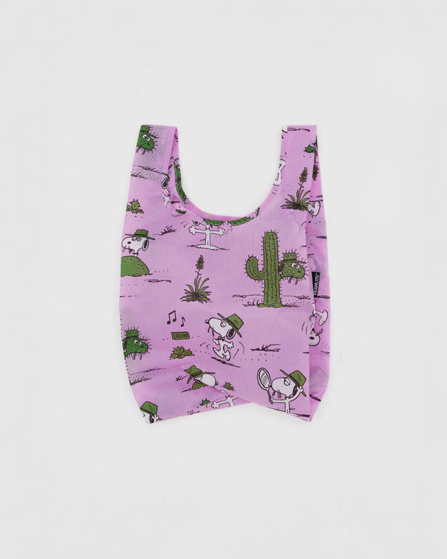 purple baby baggu with peanuts spike and cactus print