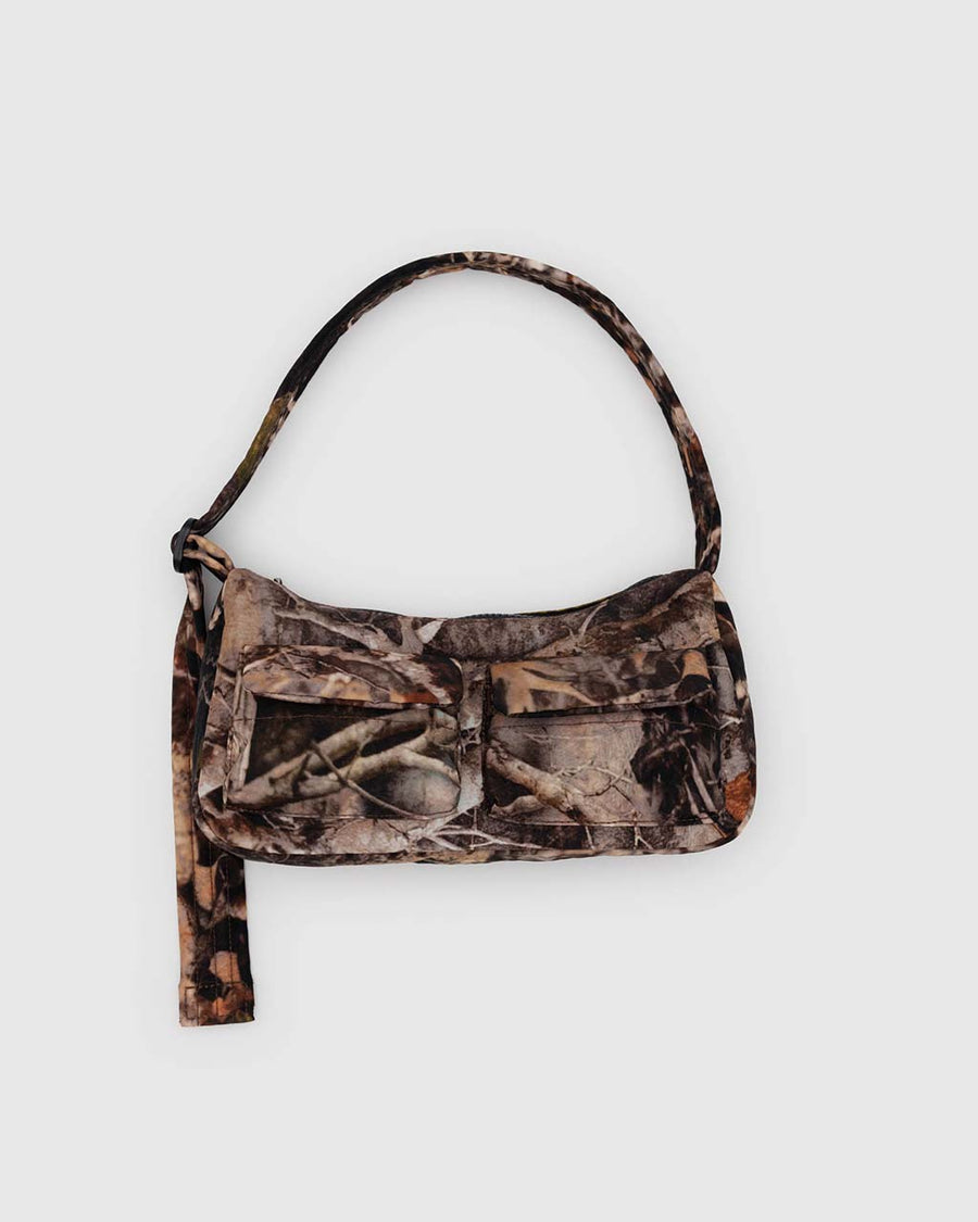 realistic branch and leaf cargo shoulder bag with two front patch pockets in the front