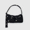 black cargo shoulder bag with silver metallic star print