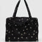 black baggu cloud carry on bag with silver metallic star print