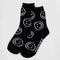 black crew socks with white smiley face print