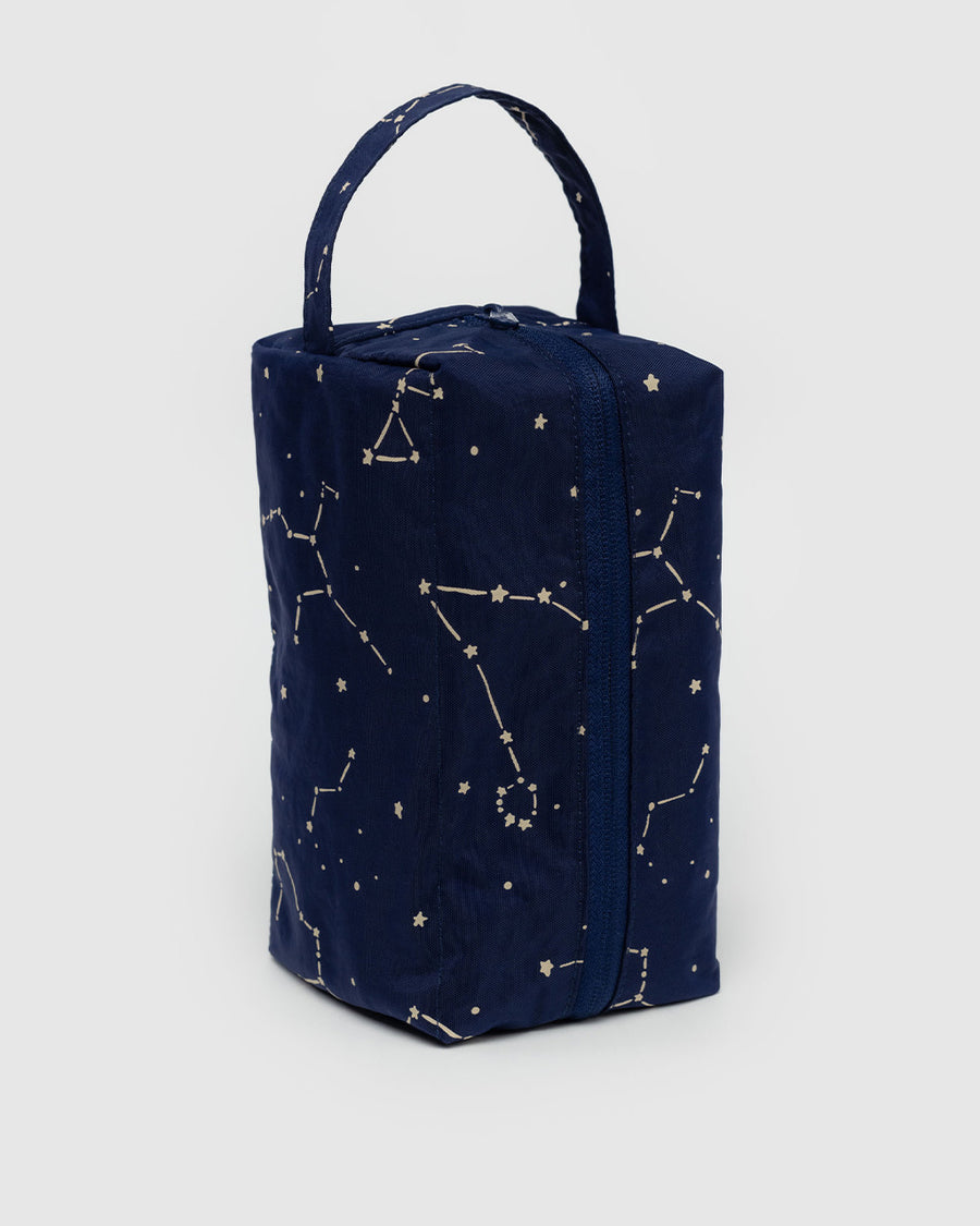 navy dopp kit with white constellation print