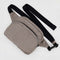 taupe fanny pack with black adjustable strap