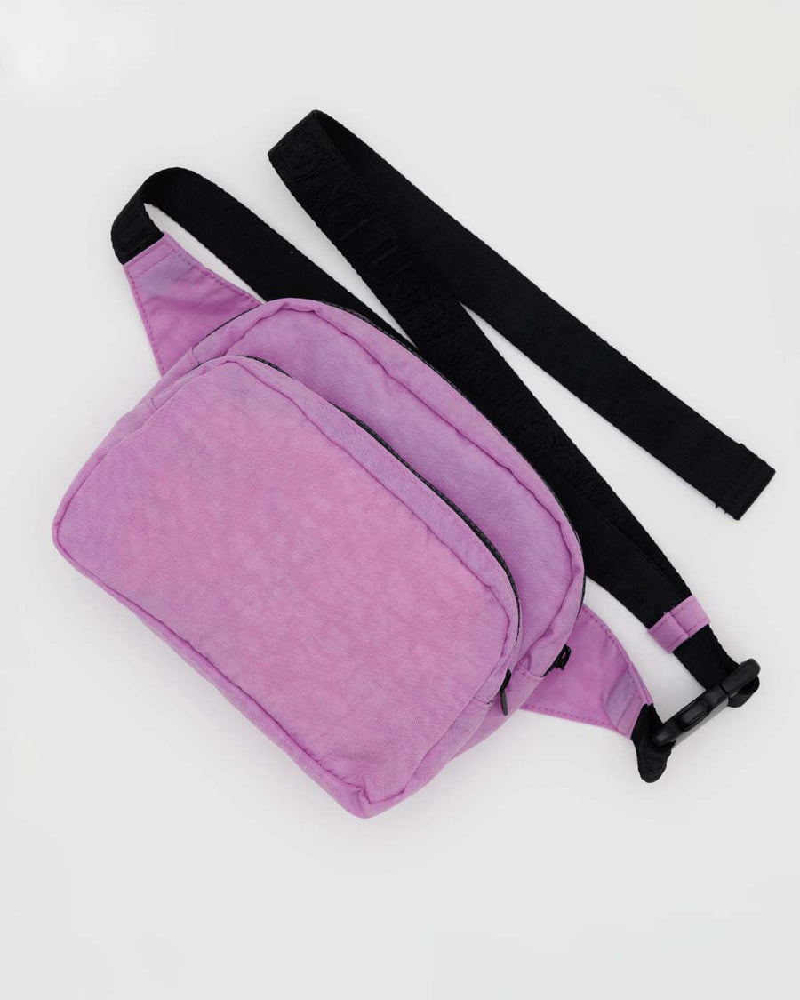 peony pink fanny pack with black adjustable strap