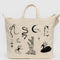 cream horiztonal zip bag with black embroidered ballet icons design