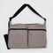 taupe cargo crossbody with two large zipper pockets in the front