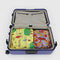 set of 2 peanuts large packing cubes. periwinkle joe cool floral and yellow charlie brown flying a kite in a suitcase