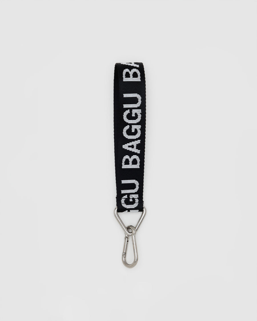 black baggu keychain with white 'baggu' font