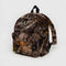 realistic forest print nylon backpack with large zipper compartment, front zipper pocket, and side drink holder